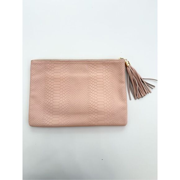 Gigi New York Blush Pink Python Embossed Leather Uber Clutch XL - Picture 2 of 6